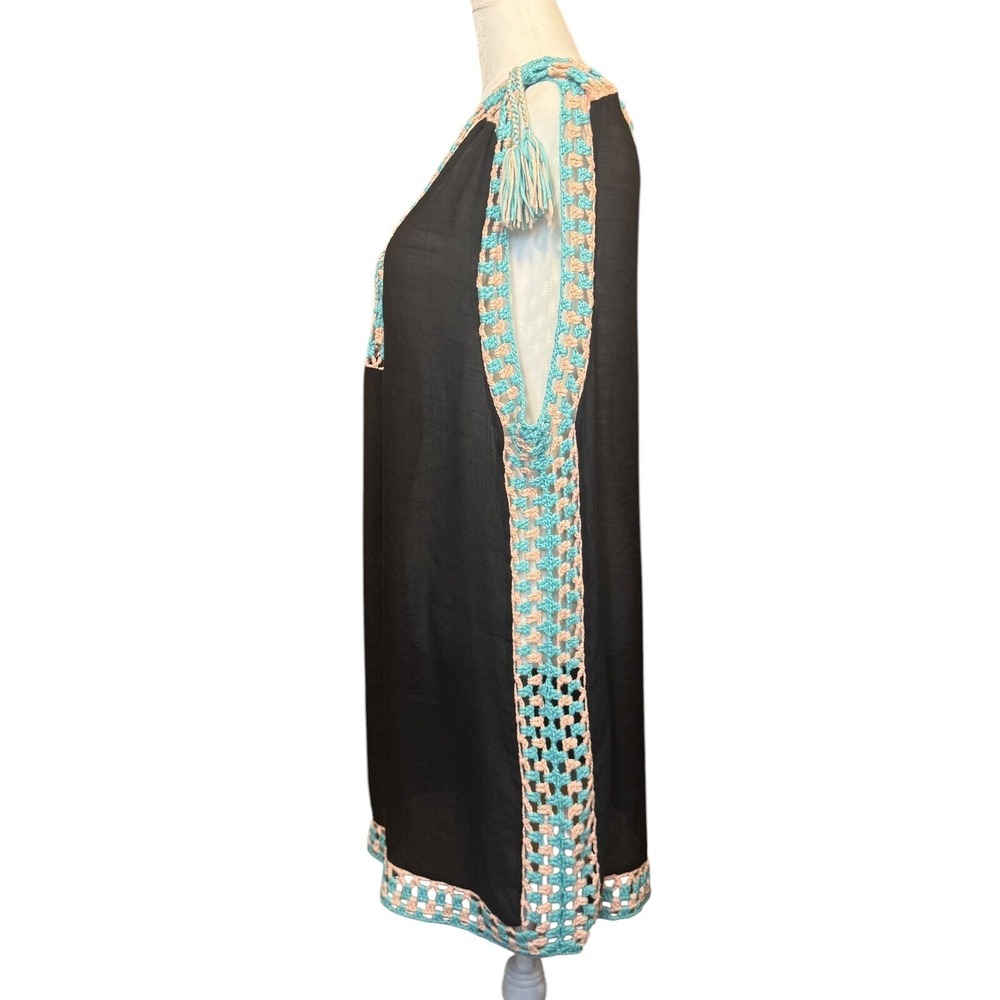 Rima Women's Crochet Cover Up Tunic Dress Vacation Beach Resort Wear Black SZ M - Picture 6 of 6